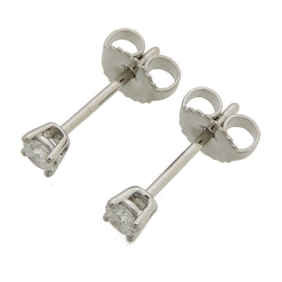 TIFFANY Solitaire Diamond Stud Ladies Earrings Pt950 Platinum - Picture 2 of 6